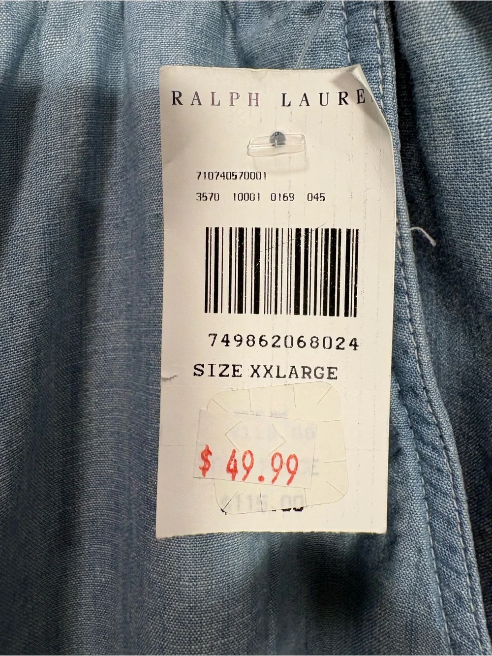NWT Polo Ralph Lauren Men’s Chambray Cotton Pants Beach Vacation XXL